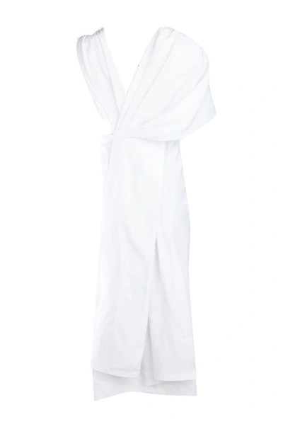 Shop Miu Miu Asymmetric Sleeve Midi Dress In White