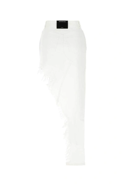 Shop Alexander Wang Asymmetric Distressed Denim Skirt In White
