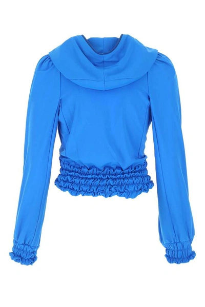 Shop Marine Serre Ruched Detailed Hooded Zipped Jacket In Blue