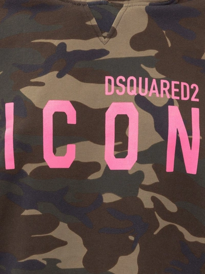 Shop Dsquared2 Logo Print Camouflage Hoodie In Green