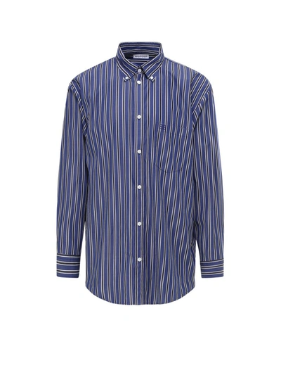 Shop Balenciaga Oversized Striped Shirt In Blue