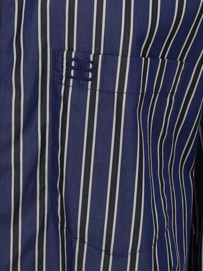 Shop Balenciaga Oversized Striped Shirt In Blue