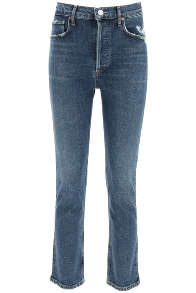 Shop Agolde Riley High Rise Straight Crop Jeans In Blue