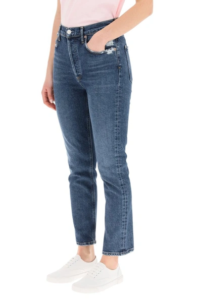 Shop Agolde Riley High Rise Straight Crop Jeans In Blue