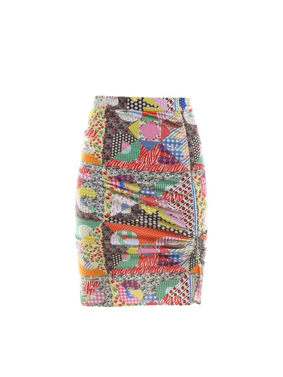 Shop Gcds Patchwork Patterned Ruched Skirt In Multi