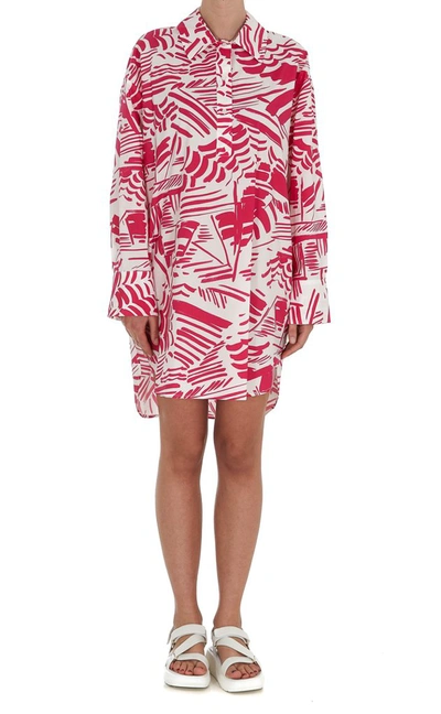 Shop Msgm Abstract Print Mini Shirt Dress In Multi