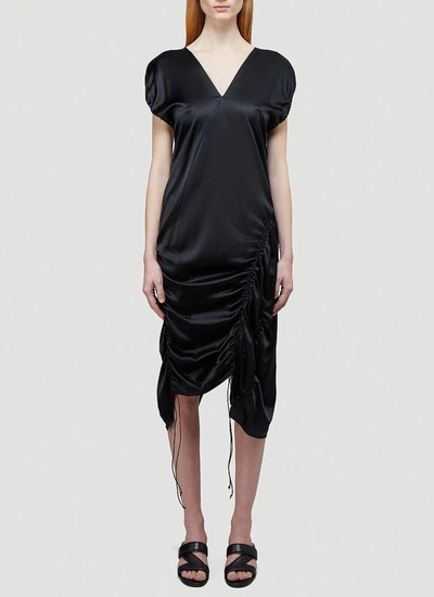 Shop Helmut Lang Ruched Midi Dress In Black