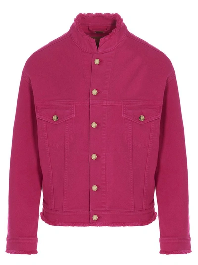 Shop Alexandre Vauthier Frayed Denim Jacket In Pink