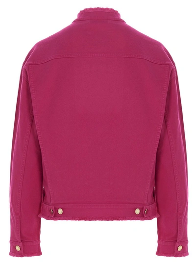 Shop Alexandre Vauthier Frayed Denim Jacket In Pink