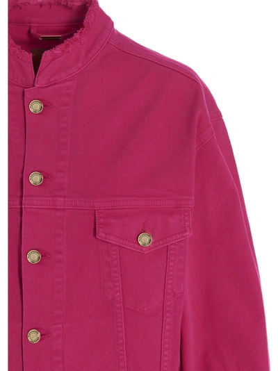 Shop Alexandre Vauthier Frayed Denim Jacket In Pink