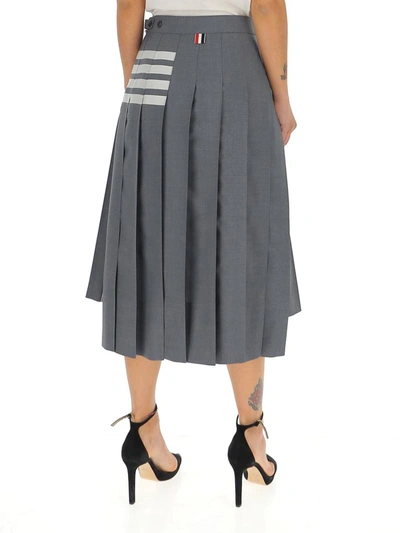 Shop Thom Browne Pleated Asymmetric Midi Skirt In Grey