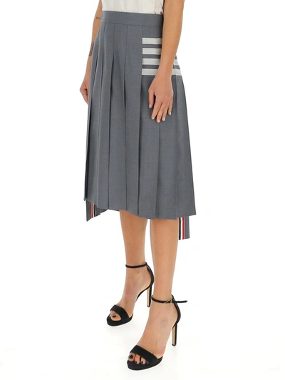 Shop Thom Browne Pleated Asymmetric Midi Skirt In Grey