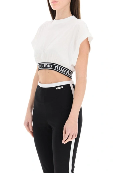 White Cropped T-shirt With Logo Band