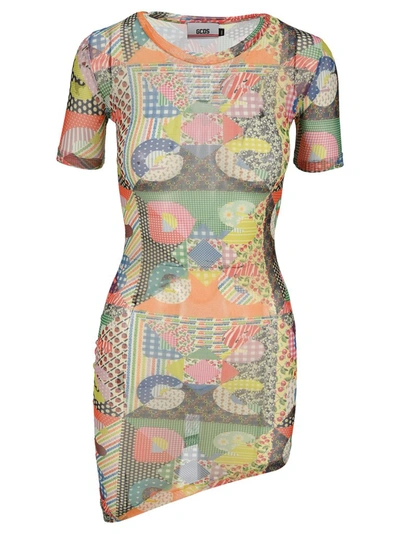 Shop Gcds Patchwork Tulle Mini Dress In Multi