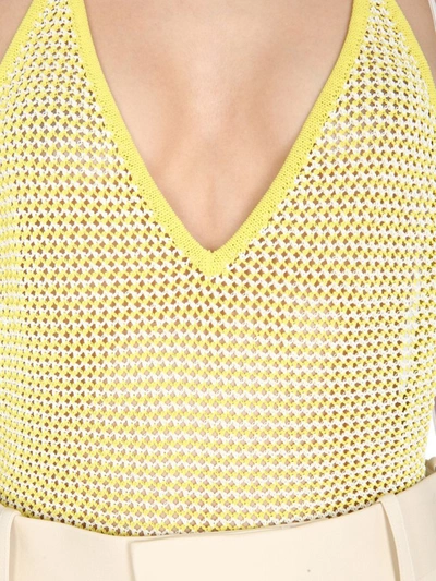 Shop Bottega Veneta Halterneck Mesh Bodysuit In Yellow