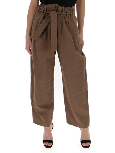 Shop Lemaire Tie Belt Cropped Pants In Brown