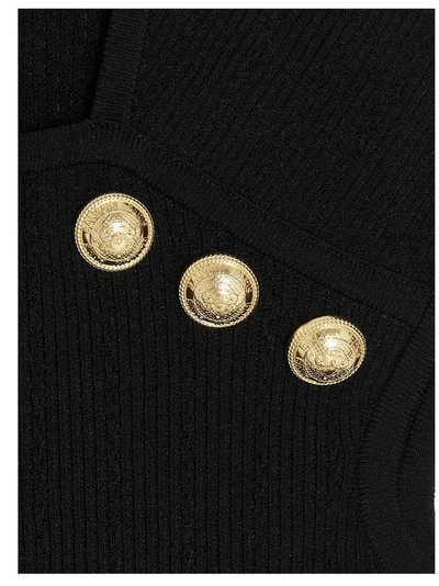 Shop Balmain Button Detail Knitted Tank Top In Black