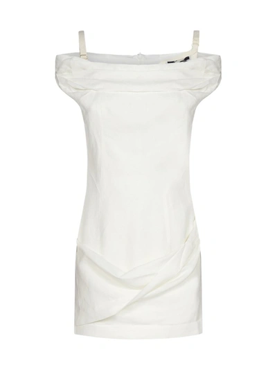 Shop Jacquemus Strap Shoulder Mini Dress In White