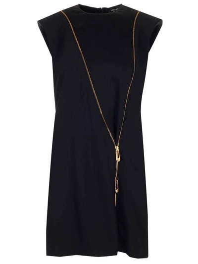 Shop Versace Zip Detail Mini Dress In Black