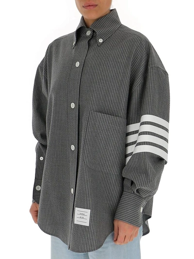 Shop Thom Browne 4 Bar Shirt In Grey