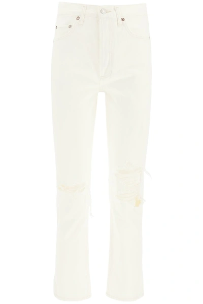 Shop Agolde Riley High Rise Straight Crop Jeans In White