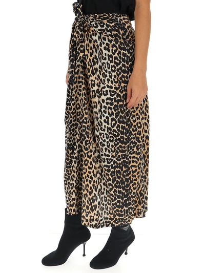 Shop Ganni Leopard Print Tie Front Skirt In Multi