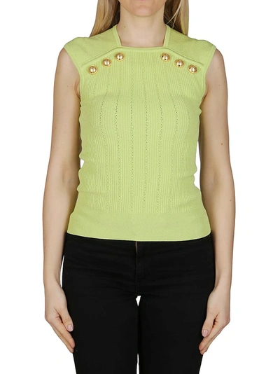 Shop Balmain Button Detail Knitted Tank Top In Green