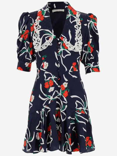 Shop Alessandra Rich Floral Print Buttoned Mini Dress In Multi