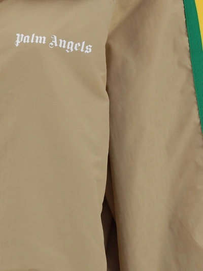 Shop Palm Angels Logo Print Striped Windbreaker In Beige