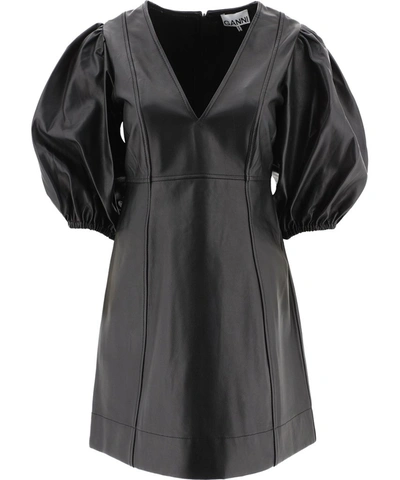 Shop Ganni Leather Mini Dress In Black