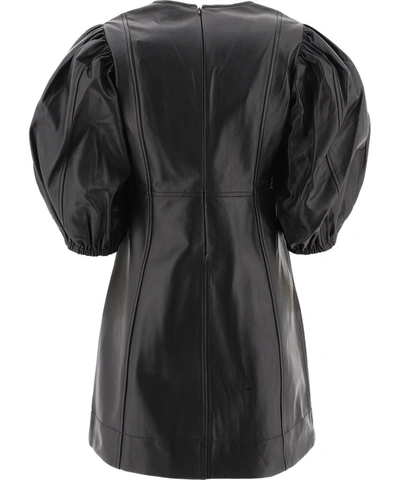 Shop Ganni Leather Mini Dress In Black