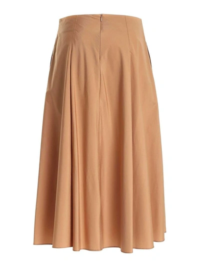 Shop Max Mara Studio Pleated Midi Skirt In Brown