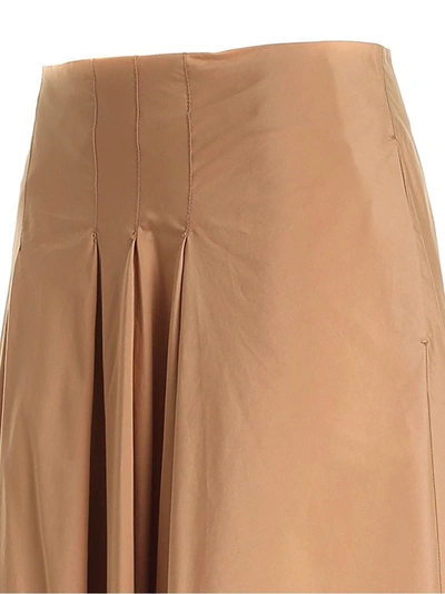 Shop Max Mara Studio Pleated Midi Skirt In Brown