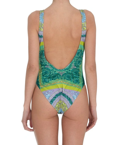 Shop Versace Barocco Mosaic Print Swimsuit In Multi