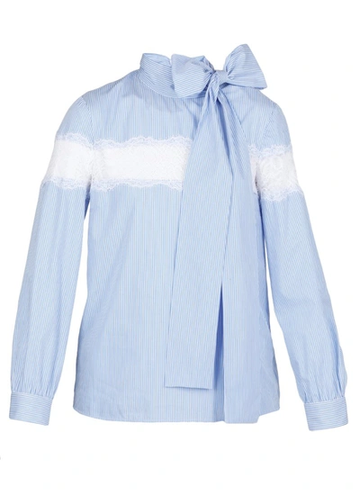 Shop Red Valentino Redvalentino Lace Detail Pinstripe Blouse In Blue