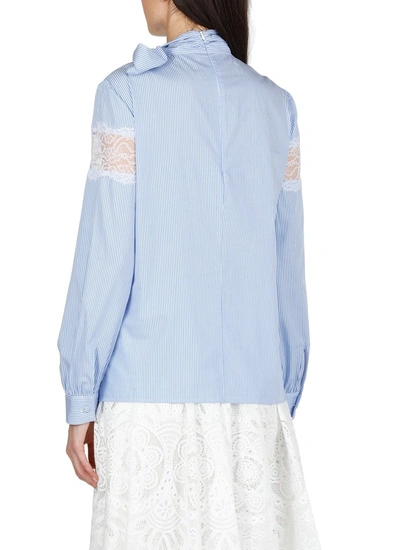 Shop Red Valentino Redvalentino Lace Detail Pinstripe Blouse In Blue