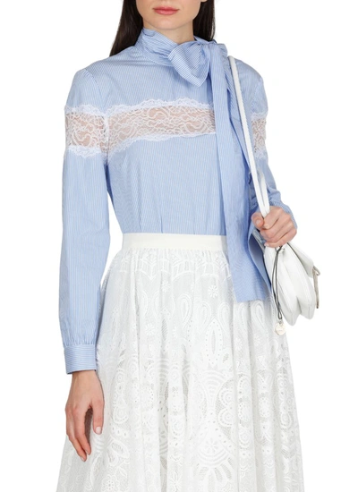 Shop Red Valentino Redvalentino Lace Detail Pinstripe Blouse In Blue