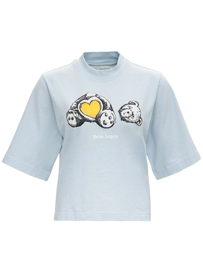 Shop Palm Angels Bear In Love Cropped T In Blue