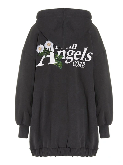 Shop Palm Angels Daisy Logo Print Hooded Sweat Dress In Grey