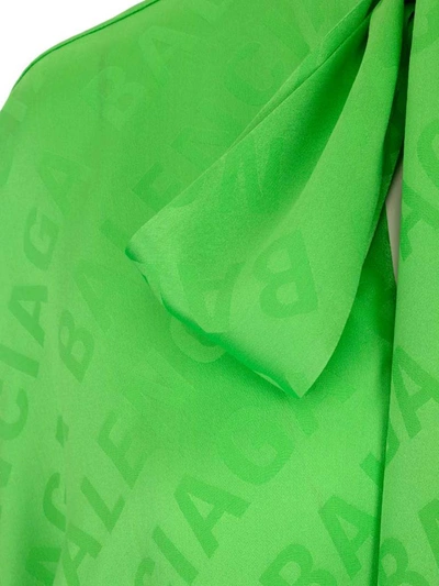Shop Balenciaga All Over Logo Pussy Bow Shirt In Green