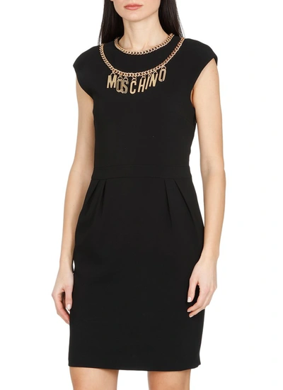 Shop Moschino Logo Chain Necklace Sleeveless Dress In Black