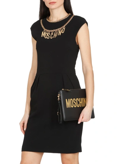 Shop Moschino Logo Chain Necklace Sleeveless Dress In Black