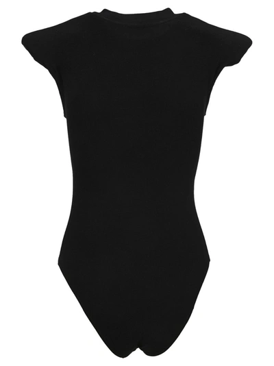 Shop Balmain Structured Shoulder Bodysuit In Black