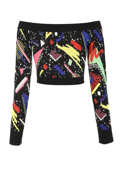 Shop Balmain Abstract Patterned Knit Crop Top In Multi