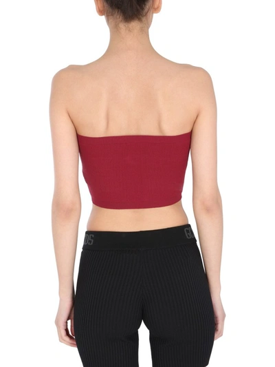 Shop Gcds Logo Plaque Ribbed Bandeau Top In Red