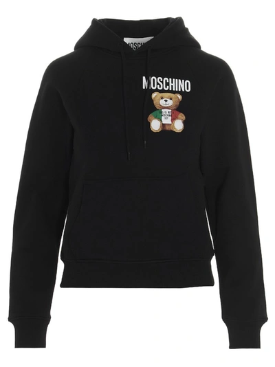 Shop Moschino Italian Teddy Bear Hoodie In Black