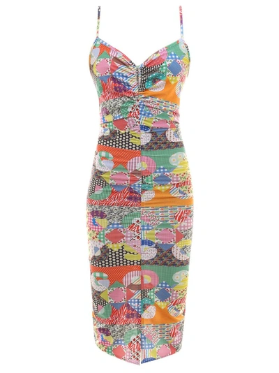 Shop Gcds Graphic Print Runched Dress In Multi