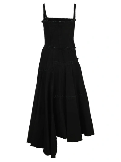 Shop Marni Chalk Effect Asymmetric Midi Dress In Black