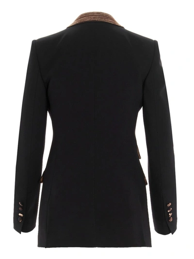 Shop Dolce & Gabbana Leopard Print Detail Single Breasted Blazer In Black