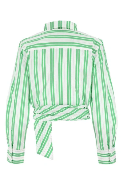 Shop Ganni Striped Wrapped Cropped Shirt In Multi